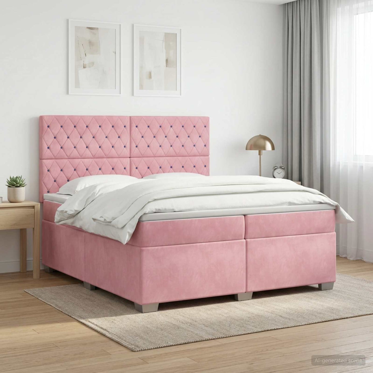 vidaXL Κρεβάτι box spring με στρώμα Ροζ 200 x 200 cm Βελούδο