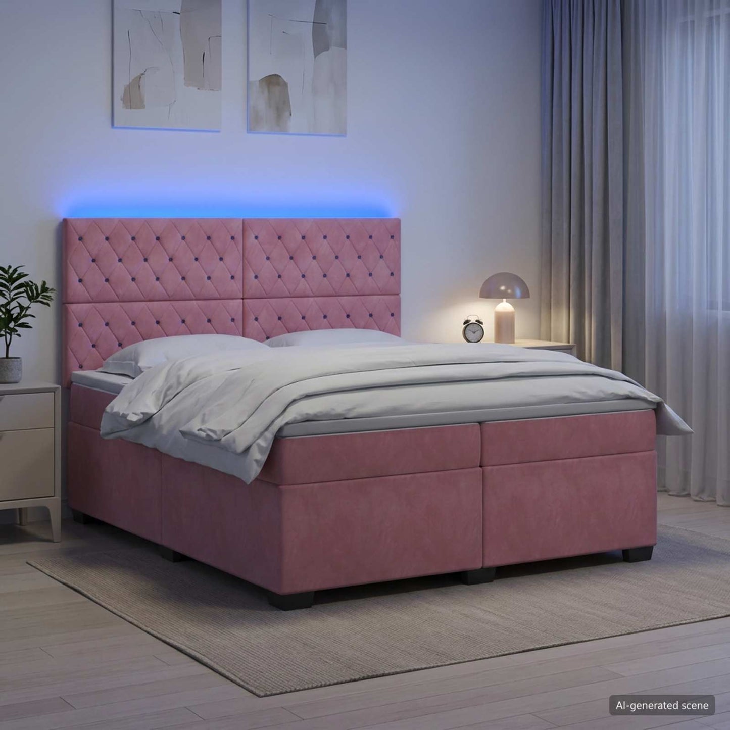 vidaXL Κρεβάτι box spring με στρώμα Ροζ 200 x 200 cm Βελούδο