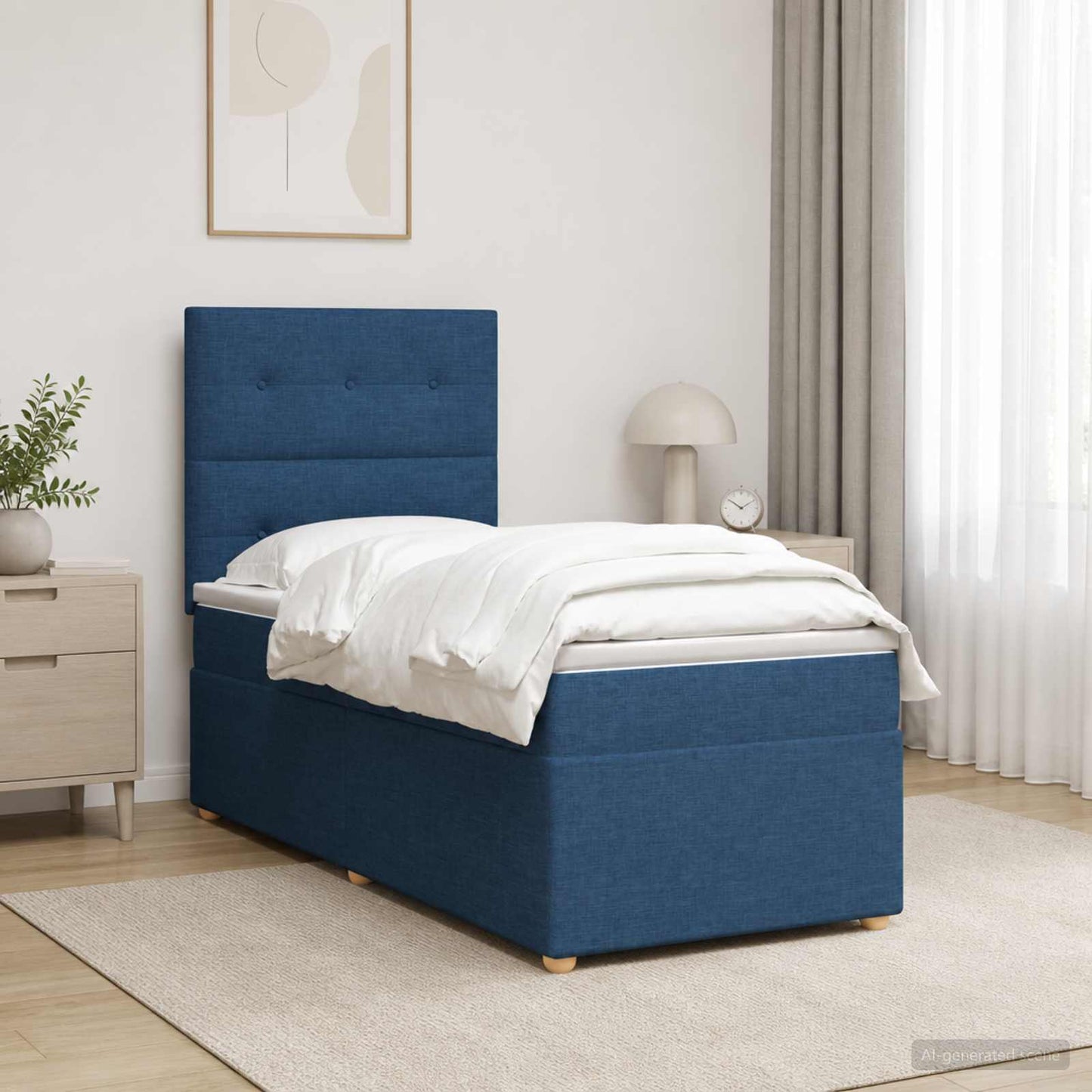 vidaXL Κρεβάτι box spring με στρώμα Μπλε 90 x 200 cm Ύφασμα
