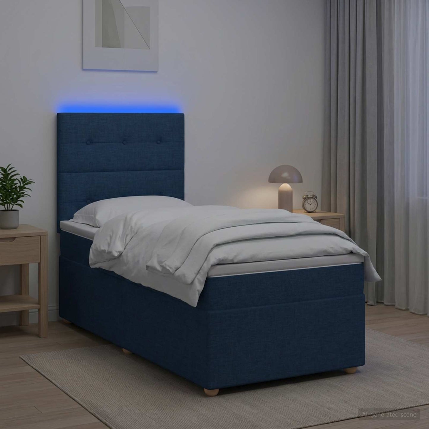 vidaXL Κρεβάτι box spring με στρώμα Μπλε 90 x 200 cm Ύφασμα
