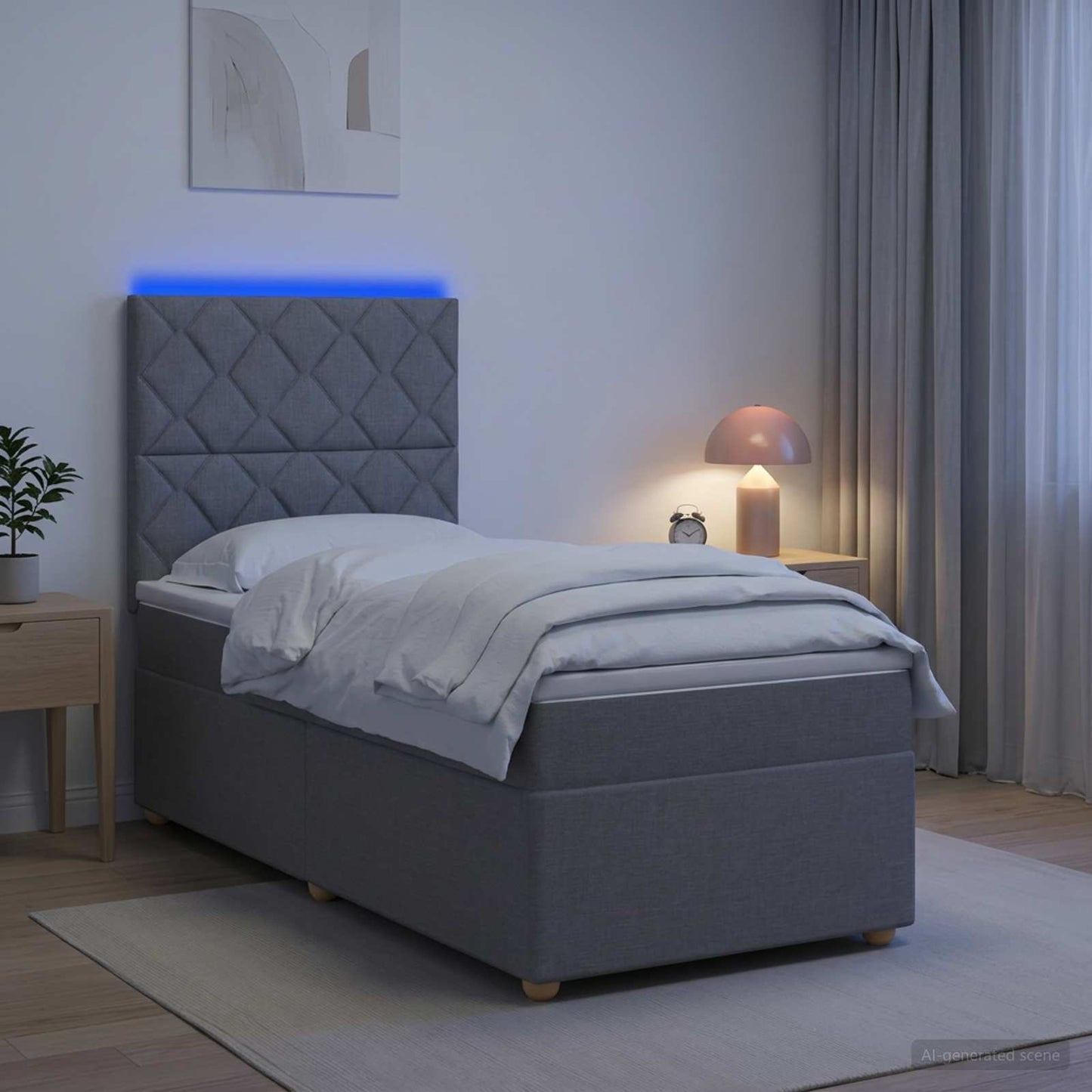 vidaXL Κρεβάτι με κουτί ελατηρίου LED και στρώμα Ανοιχτό γκρι Ύφασμα