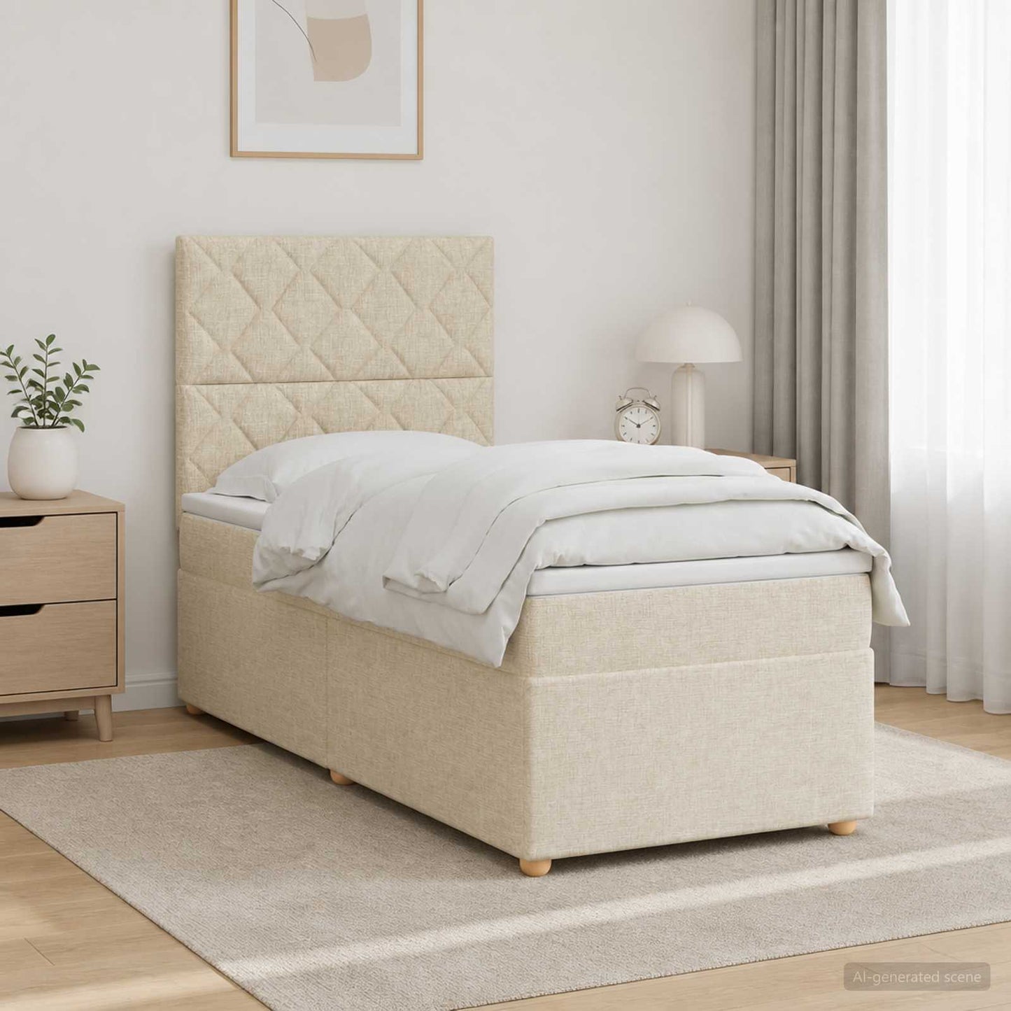 vidaXL Κρεβάτι box spring με στρώμα Κρεμ 90 x 200 cm Ύφασμα