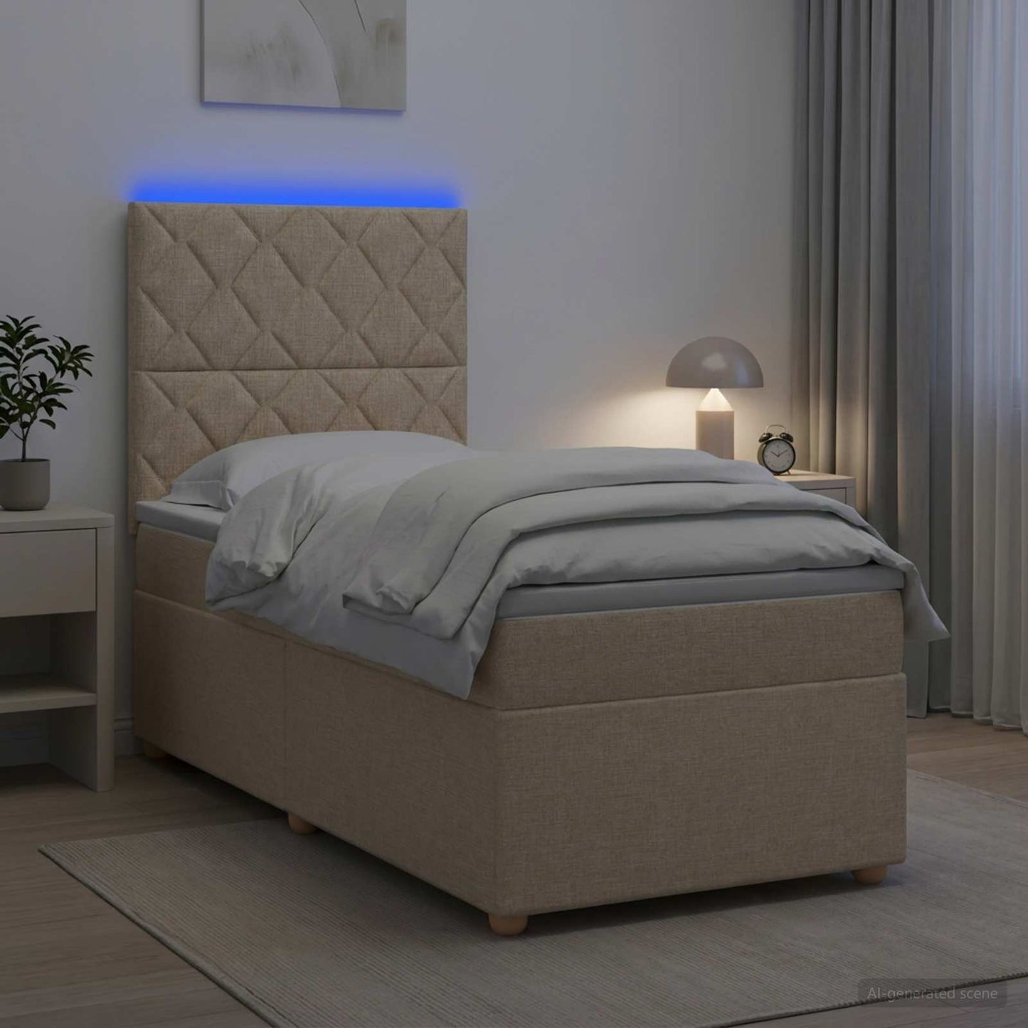 vidaXL Κρεβάτι box spring με στρώμα Κρεμ 100 x 200 cm Ύφασμα