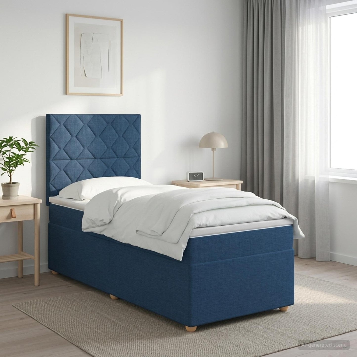 vidaXL Κρεβάτι box spring με στρώμα Μπλε 90 x 190 cm Ύφασμα