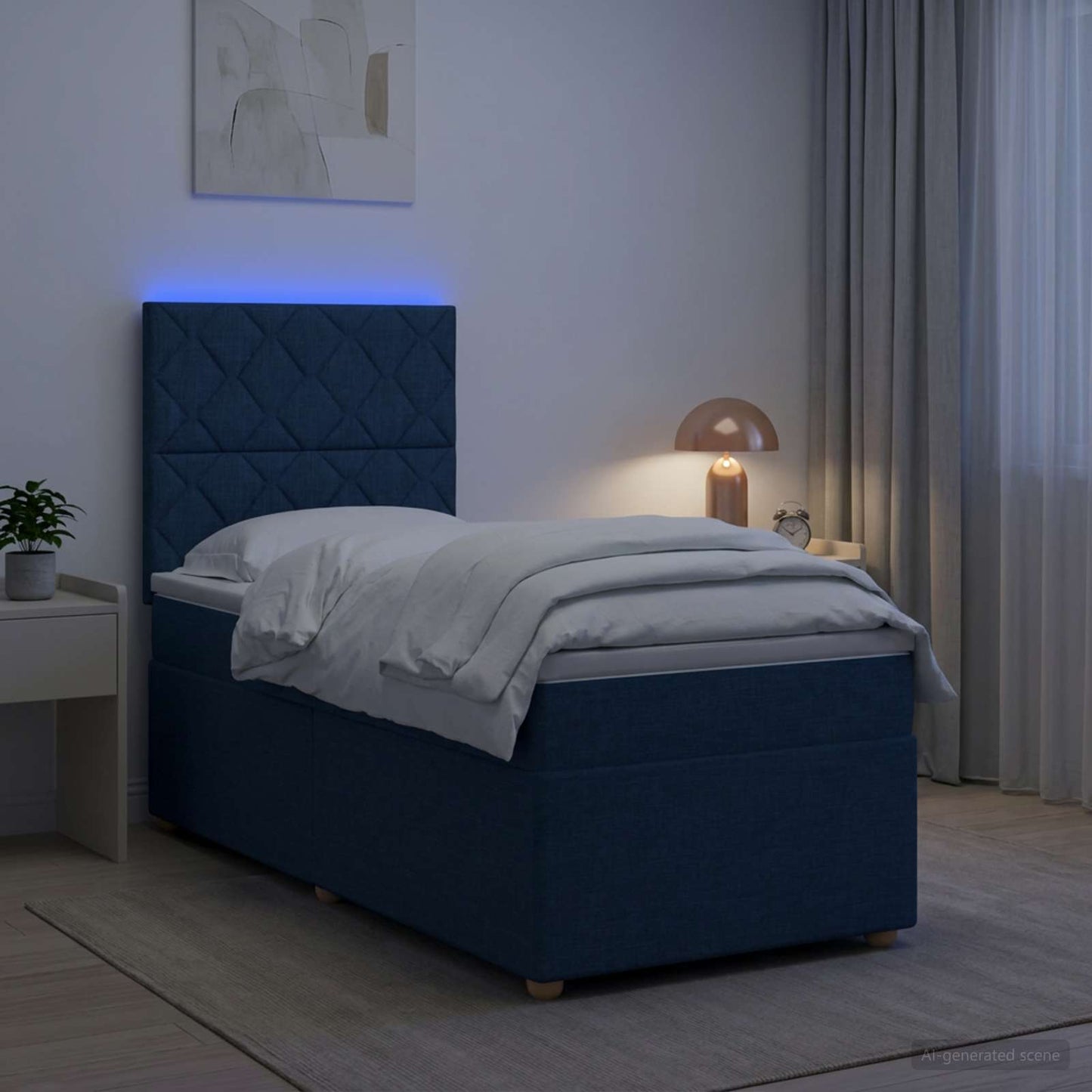 vidaXL Κρεβάτι box spring με στρώμα Μπλε 90 x 200 cm Ύφασμα