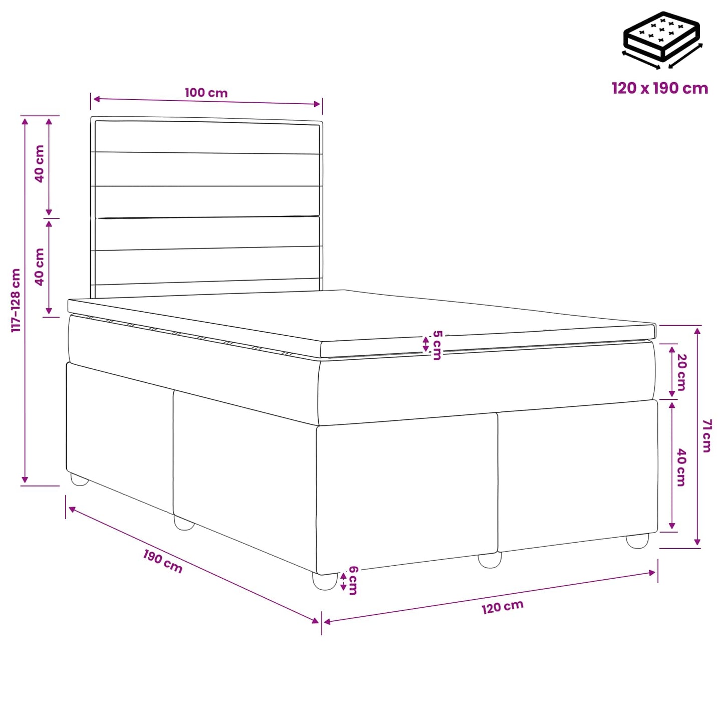 vidaXL Κρεβάτι box spring με στρώμα Κρεμ 120 x 190 cm Ύφασμα