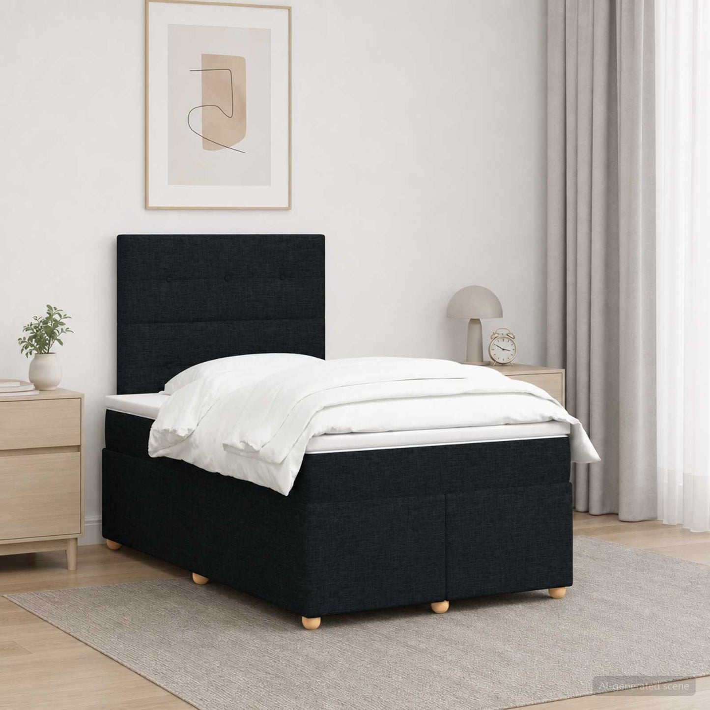 vidaXL Κρεβάτι box spring με στρώμα Μαύρο 120 x 190 cm Ύφασμα