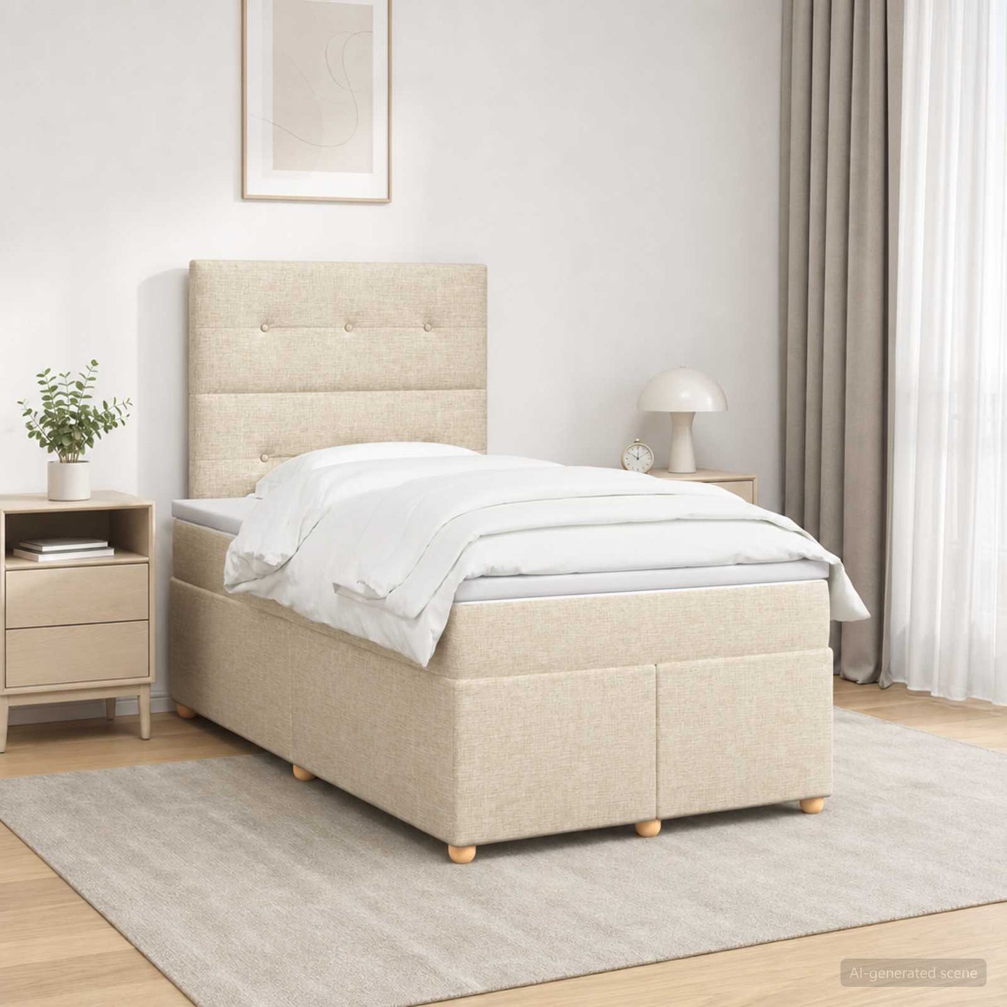 vidaXL Κρεβάτι box spring με στρώμα Κρεμ 120 x 200 cm Ύφασμα