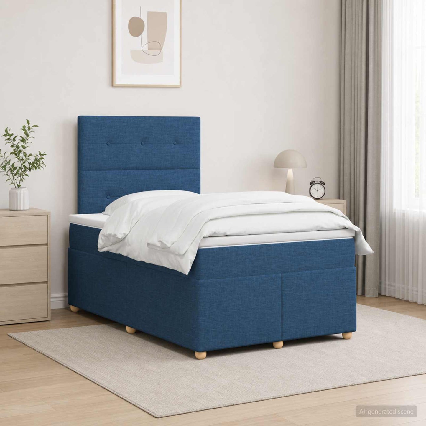 vidaXL Κρεβάτι box spring με στρώμα Μπλε 120 x 190 cm Ύφασμα