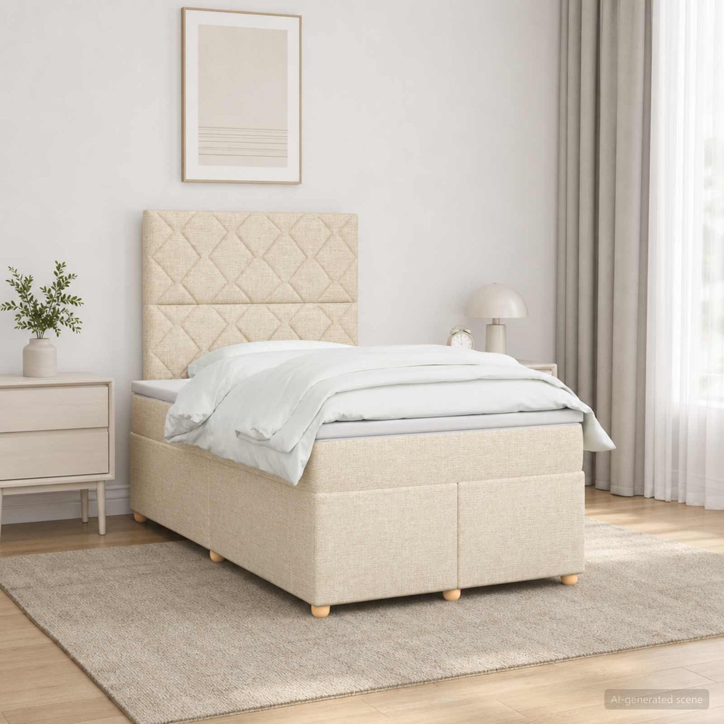 vidaXL Κρεβάτι box spring με στρώμα Κρεμ 120 x 200 cm Ύφασμα