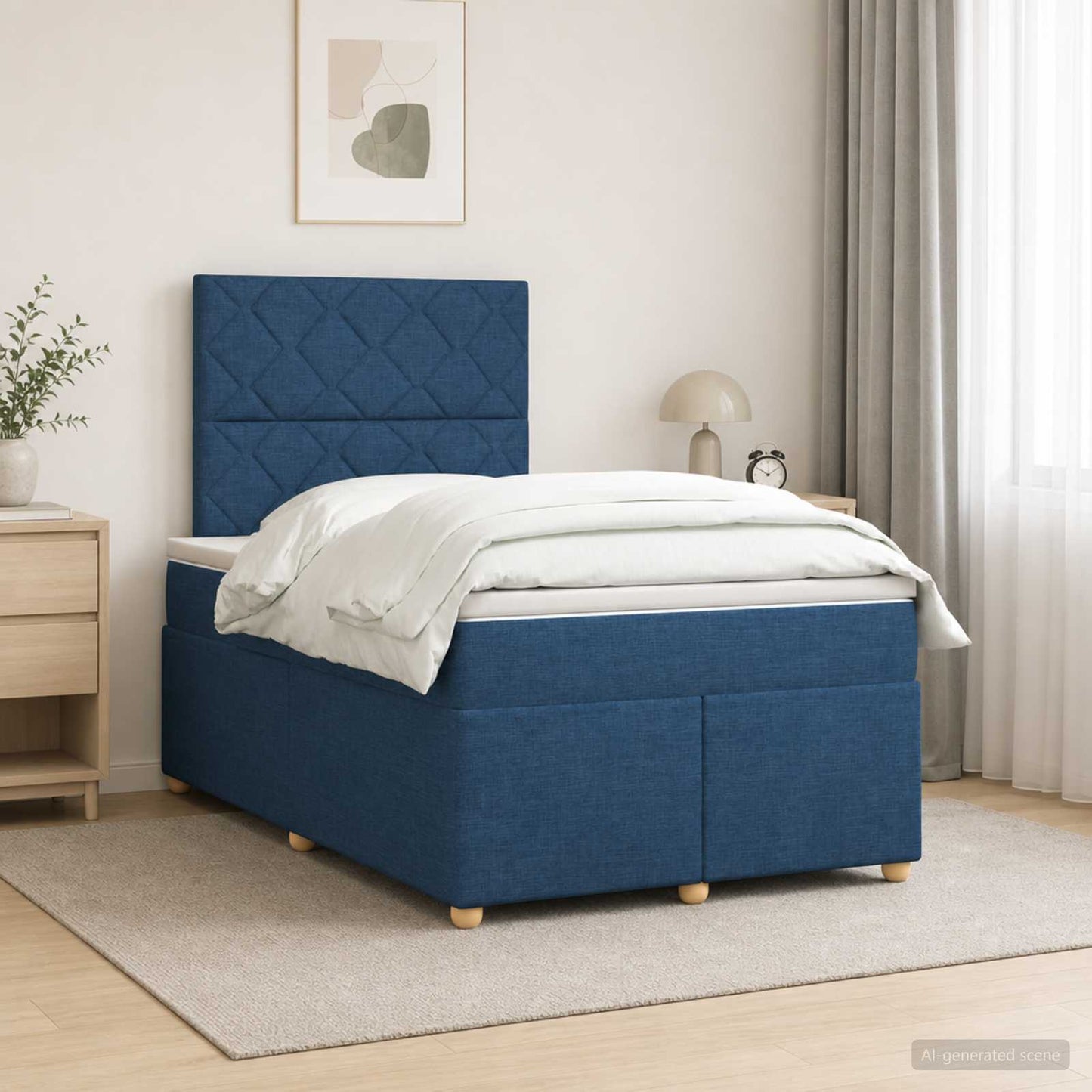 vidaXL Κρεβάτι box spring με στρώμα Μπλε 120 x 190 cm Ύφασμα