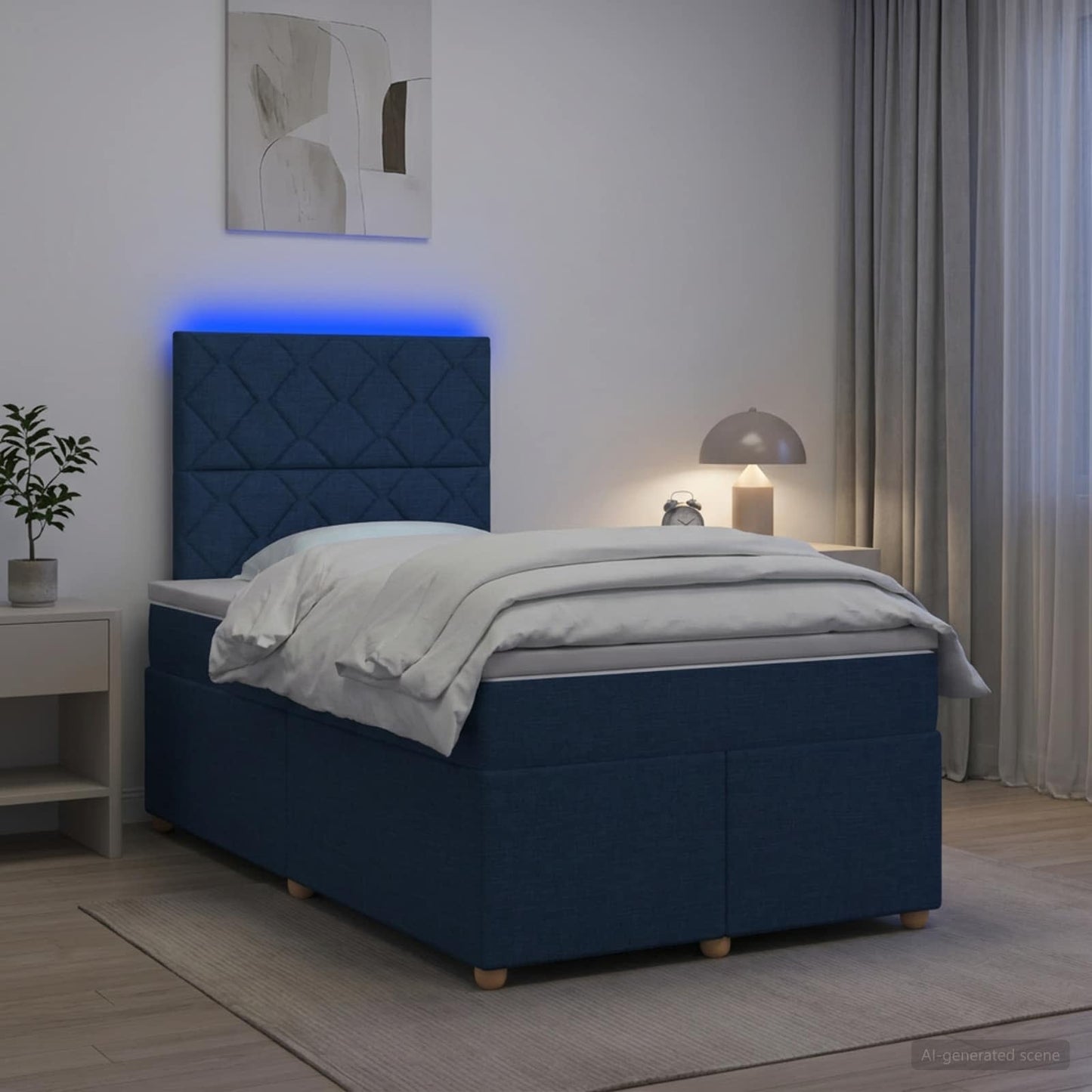 vidaXL Κρεβάτι box spring με στρώμα Μπλε 120 x 190 cm Ύφασμα