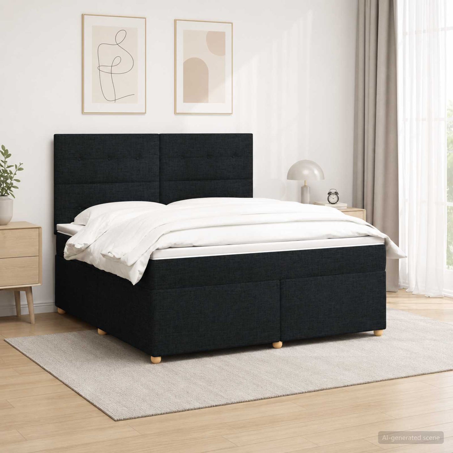 vidaXL Κρεβάτι box spring με στρώμα Μαύρο 180 x 200 cm Ύφασμα