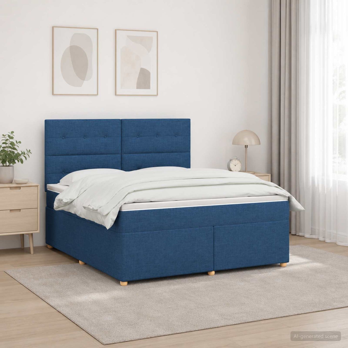 vidaXL Κρεβάτι box spring με στρώμα Μπλε 180 x 200 cm Ύφασμα