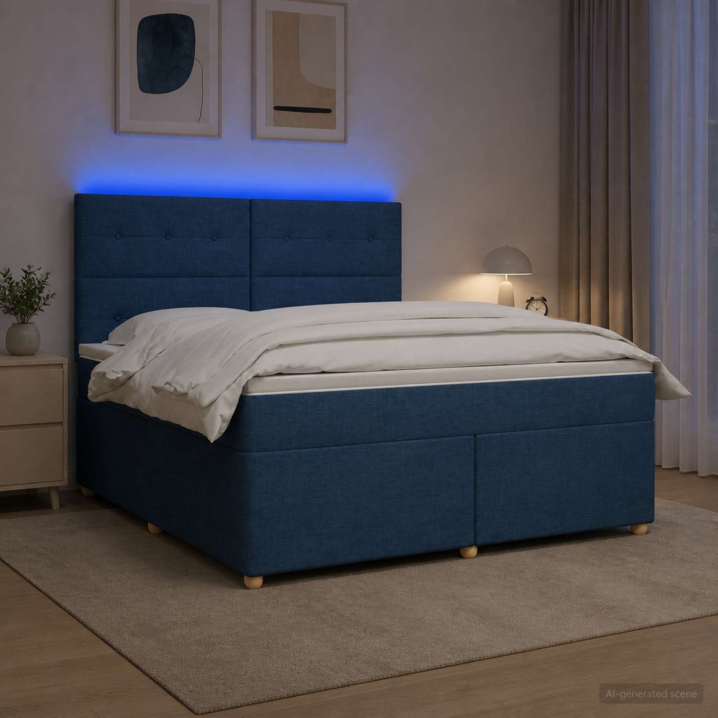 vidaXL Κρεβάτι box spring με στρώμα Μπλε 180 x 200 cm Ύφασμα