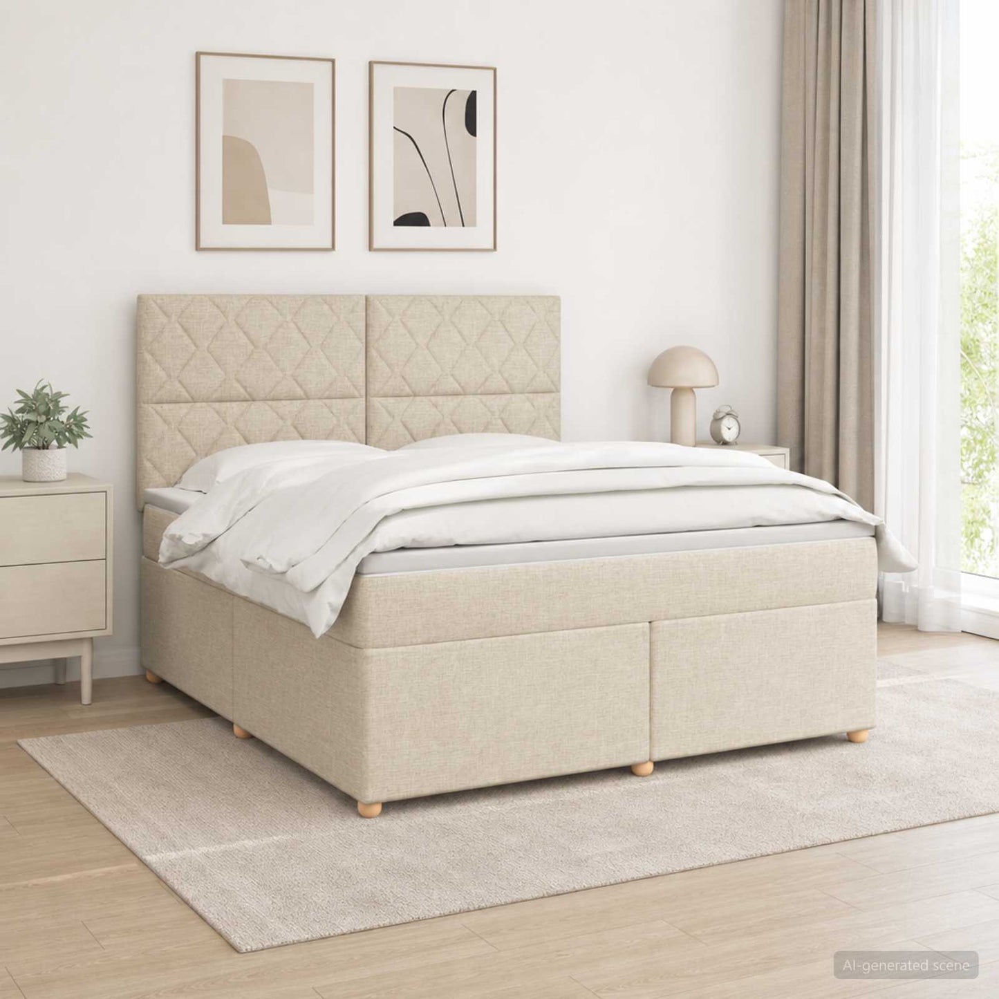 vidaXL Κρεβάτι box spring με στρώμα Κρεμ 160 x 200 cm Ύφασμα