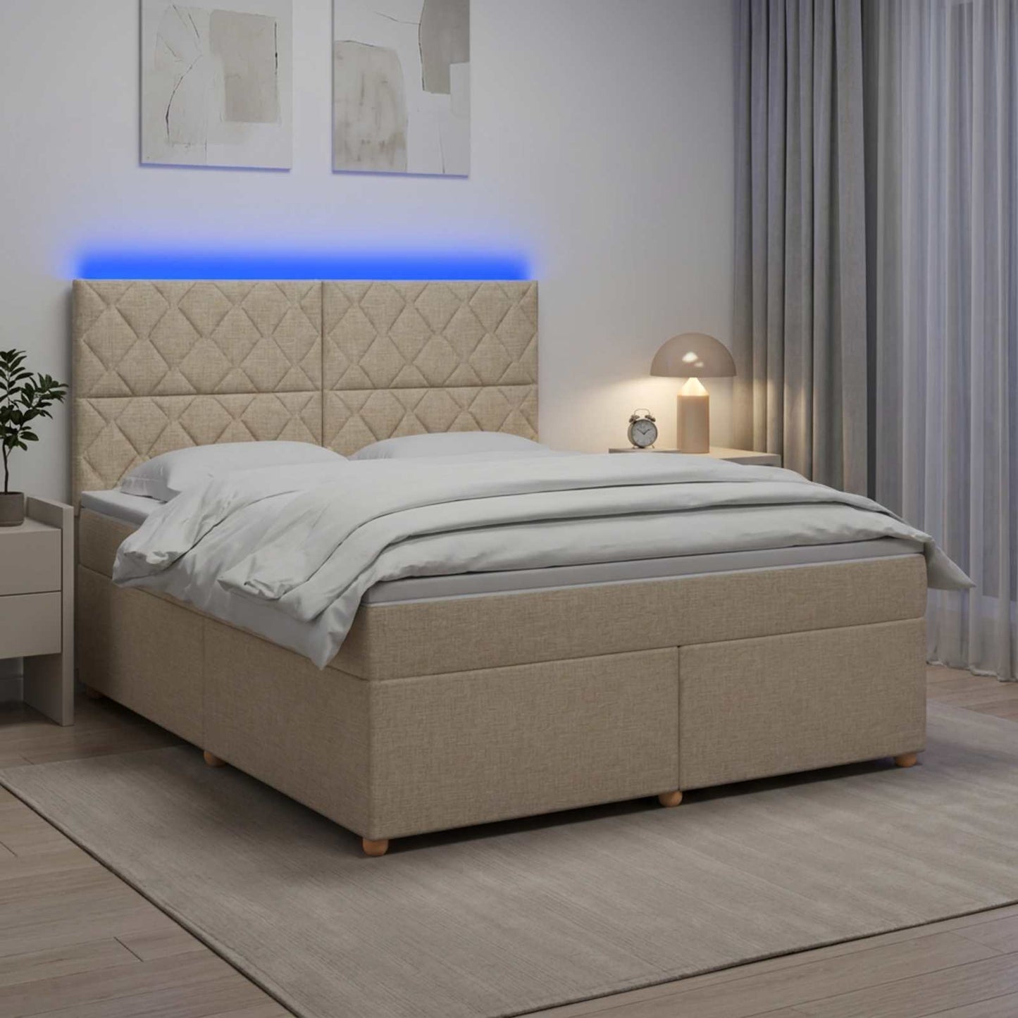vidaXL Κρεβάτι box spring με στρώμα Κρεμ 160 x 200 cm Ύφασμα