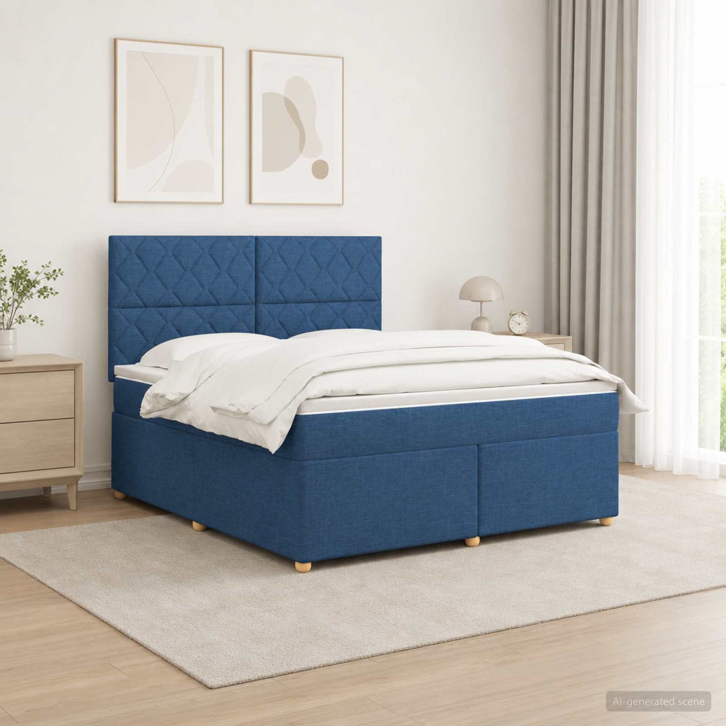 vidaXL Κρεβάτι box spring με στρώμα Μπλε 140 x 200 cm Ύφασμα