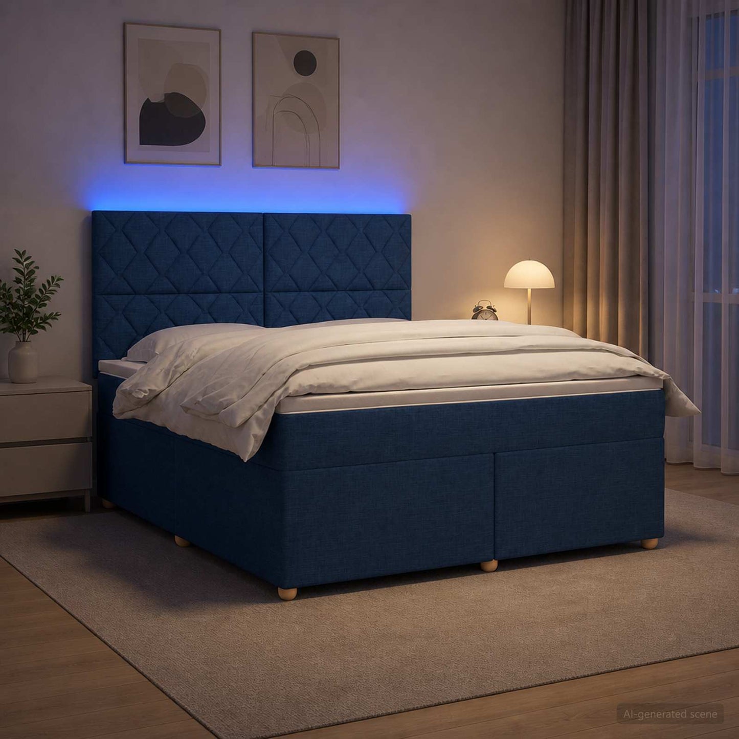 vidaXL Κρεβάτι box spring με στρώμα Μπλε 140 x 200 cm Ύφασμα