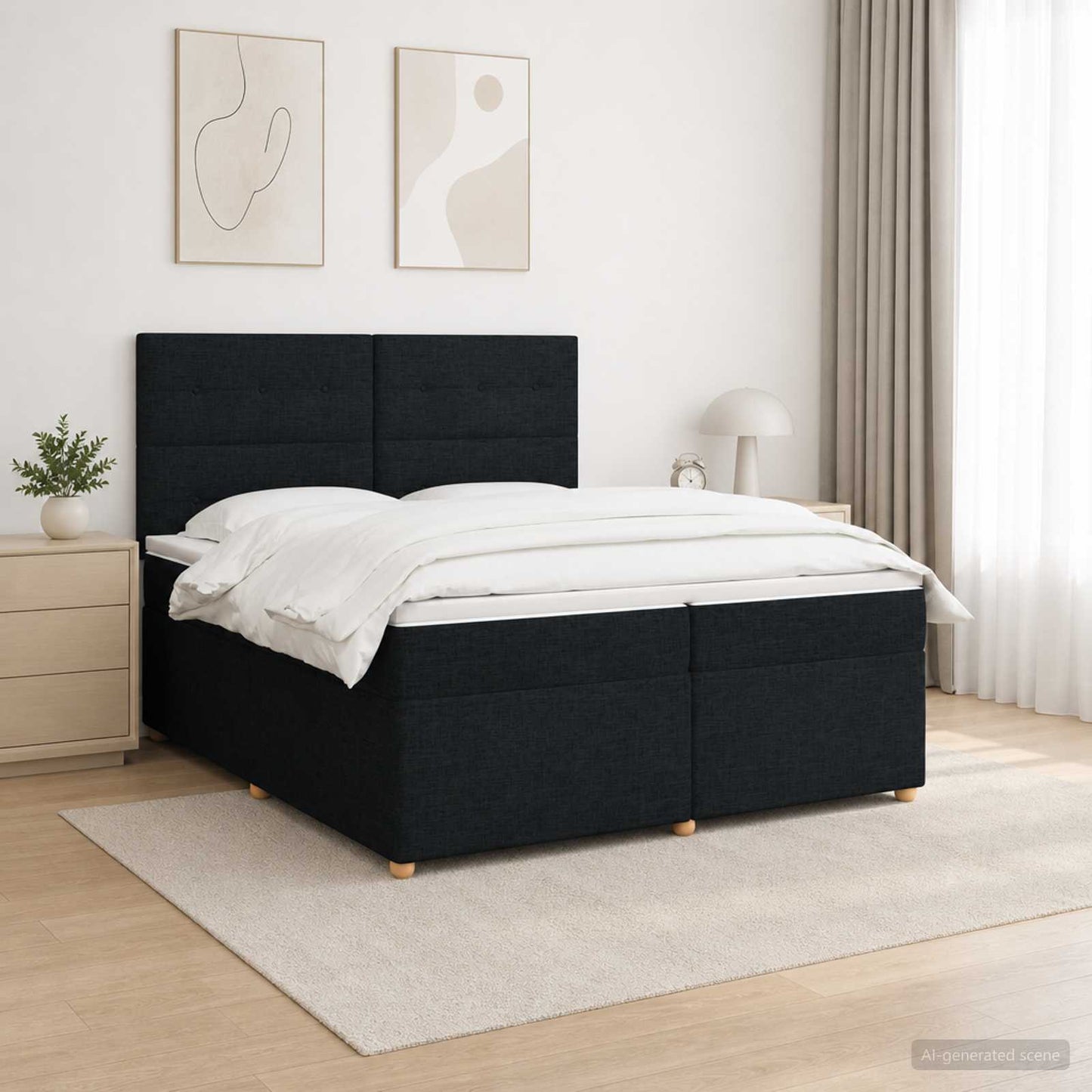 vidaXL Κρεβάτι box spring με στρώμα Μαύρο 200 x 200 cm Ύφασμα