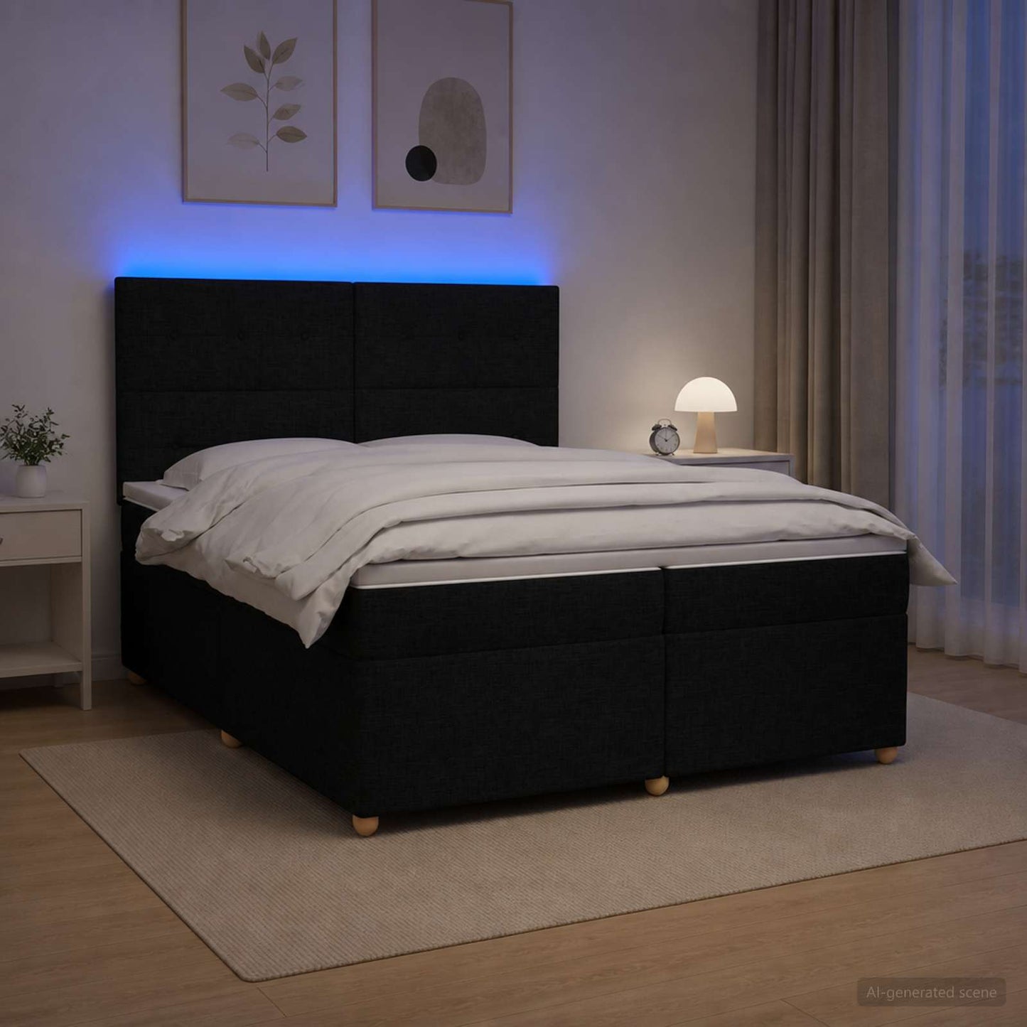 vidaXL Κρεβάτι box spring με στρώμα Μαύρο 200 x 200 cm Ύφασμα