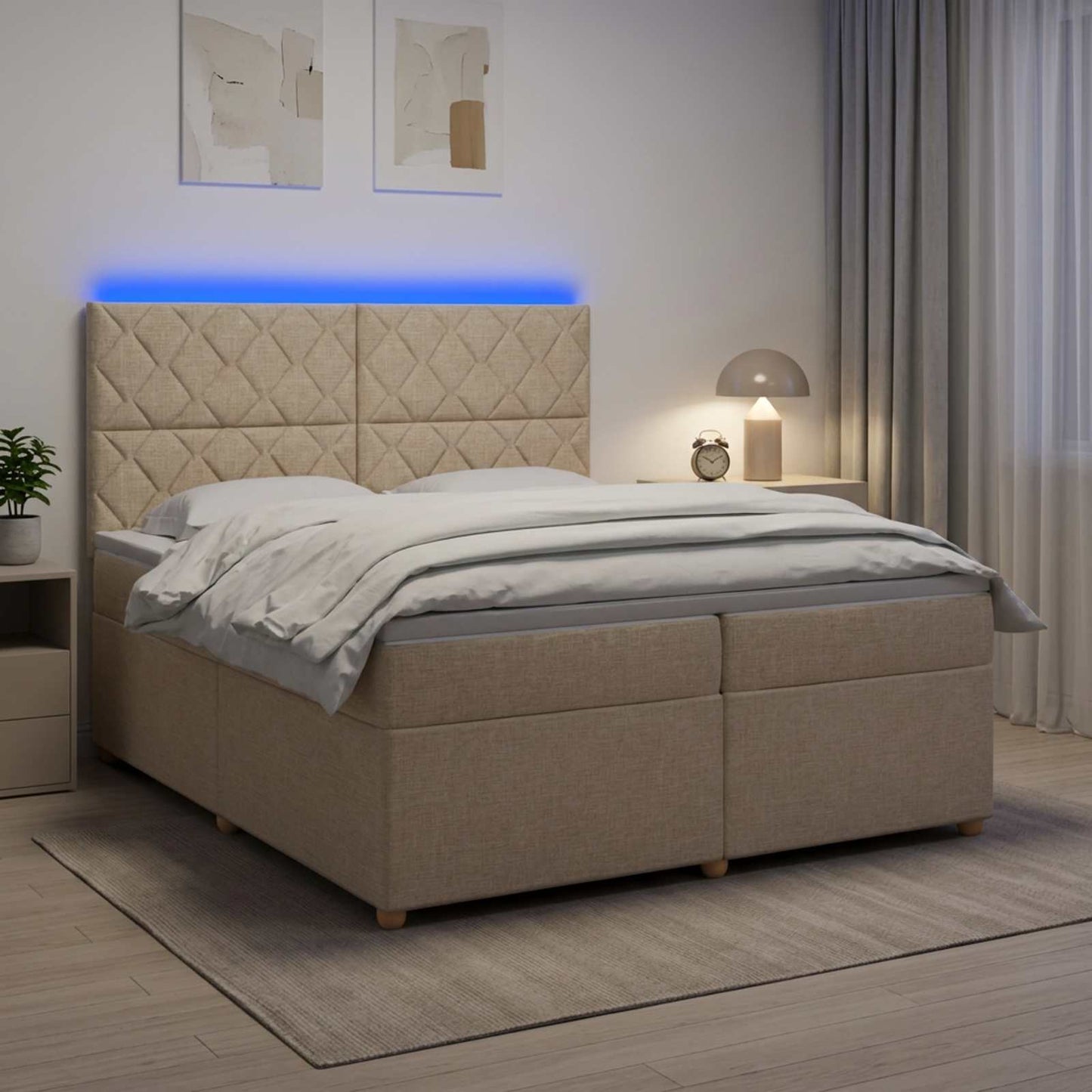 vidaXL Κρεβάτι box spring με στρώμα Κρεμ 200 x 200 cm Ύφασμα