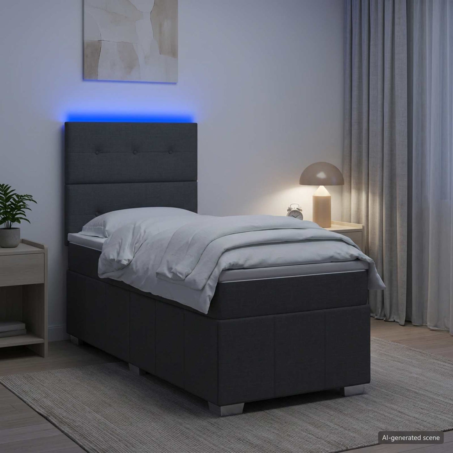 vidaXL Κρεβάτι με κουτί ελατηρίου LED και στρώμα Σκούρο Γκρι Ύφασμα