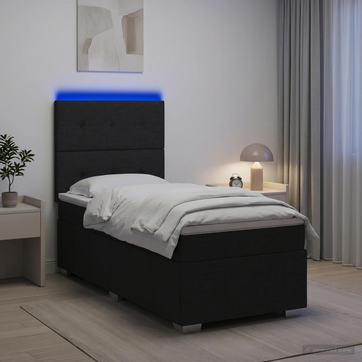 vidaXL Κρεβάτι με κουτί ελατηρίου LED και στρώμα Μαύρο 100 x 200 cm