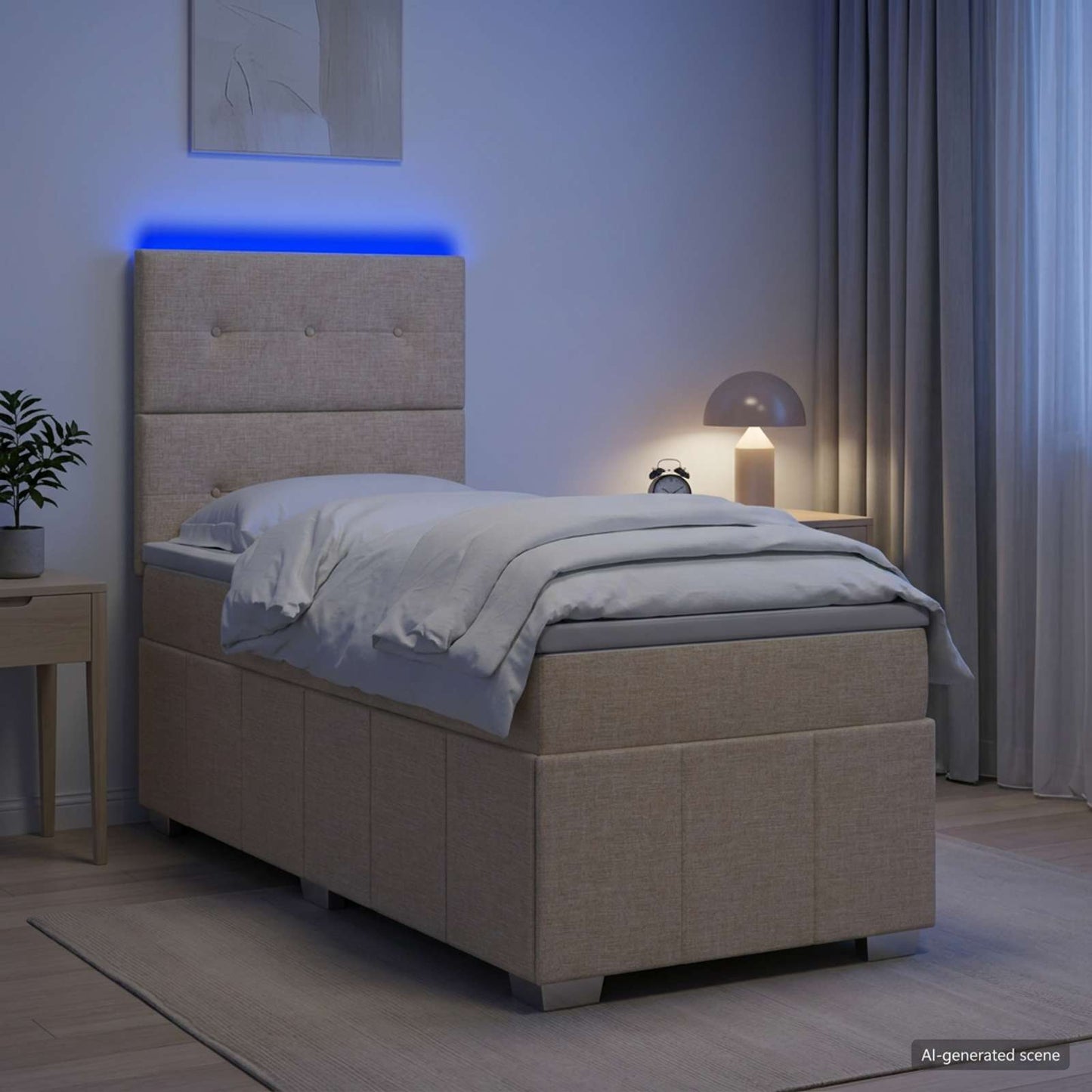 vidaXL Κρεβάτι με κουτί ελατηρίου LED και στρώμα Κρεμ 80 x 200 cm