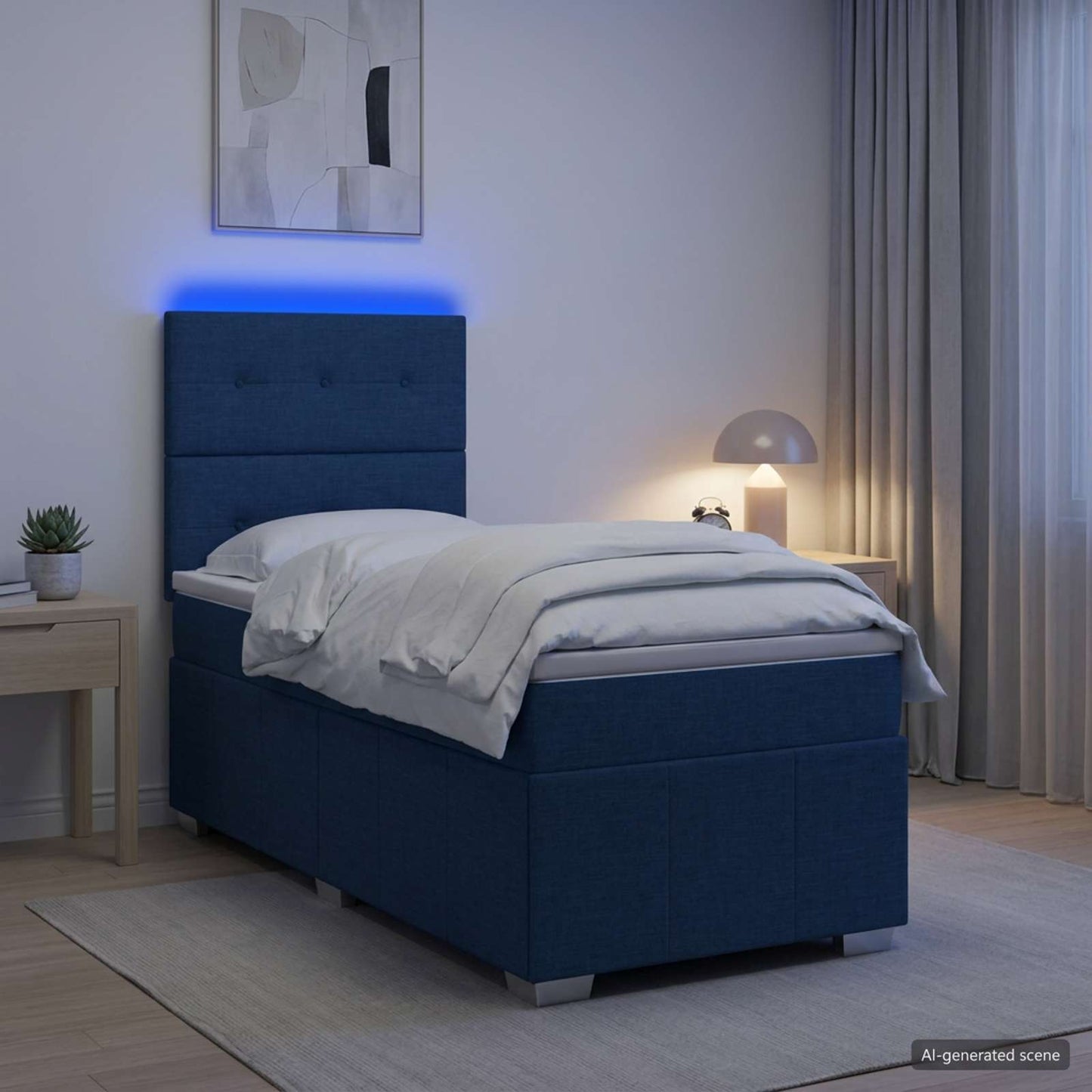 vidaXL Κρεβάτι με κουτί ελατηρίου LED και στρώμα Μπλε 100 x 200 cm