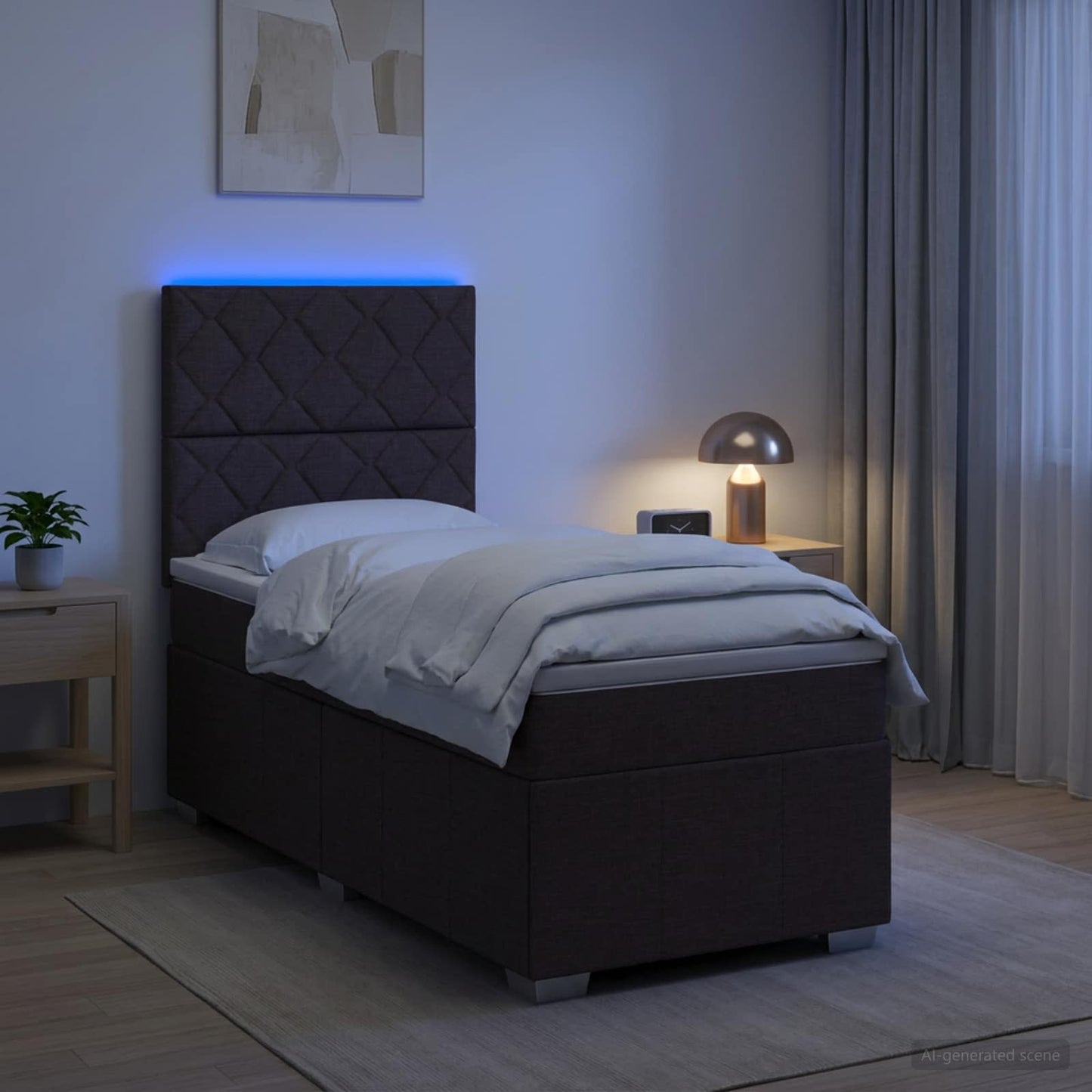 vidaXL Κρεβάτι με κουτί ελατηρίου LED και στρώμα Σκούρο Καφέ Ύφασμα