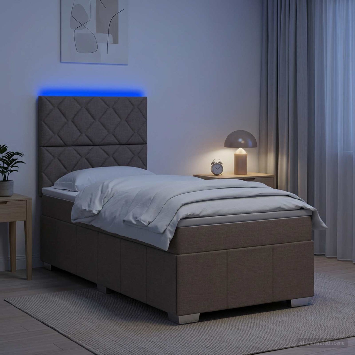 vidaXL Κρεβάτι με κουτί ελατηρίου LED και στρώμα Taupe 100 x 200 cm