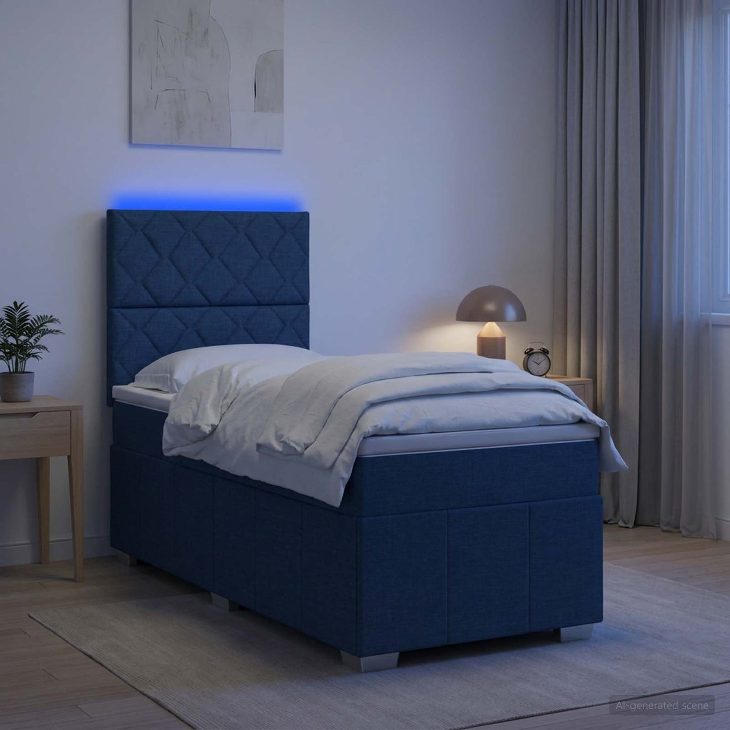vidaXL Κρεβάτι με κουτί ελατηρίου LED και στρώμα Μπλε 100 x 200 cm