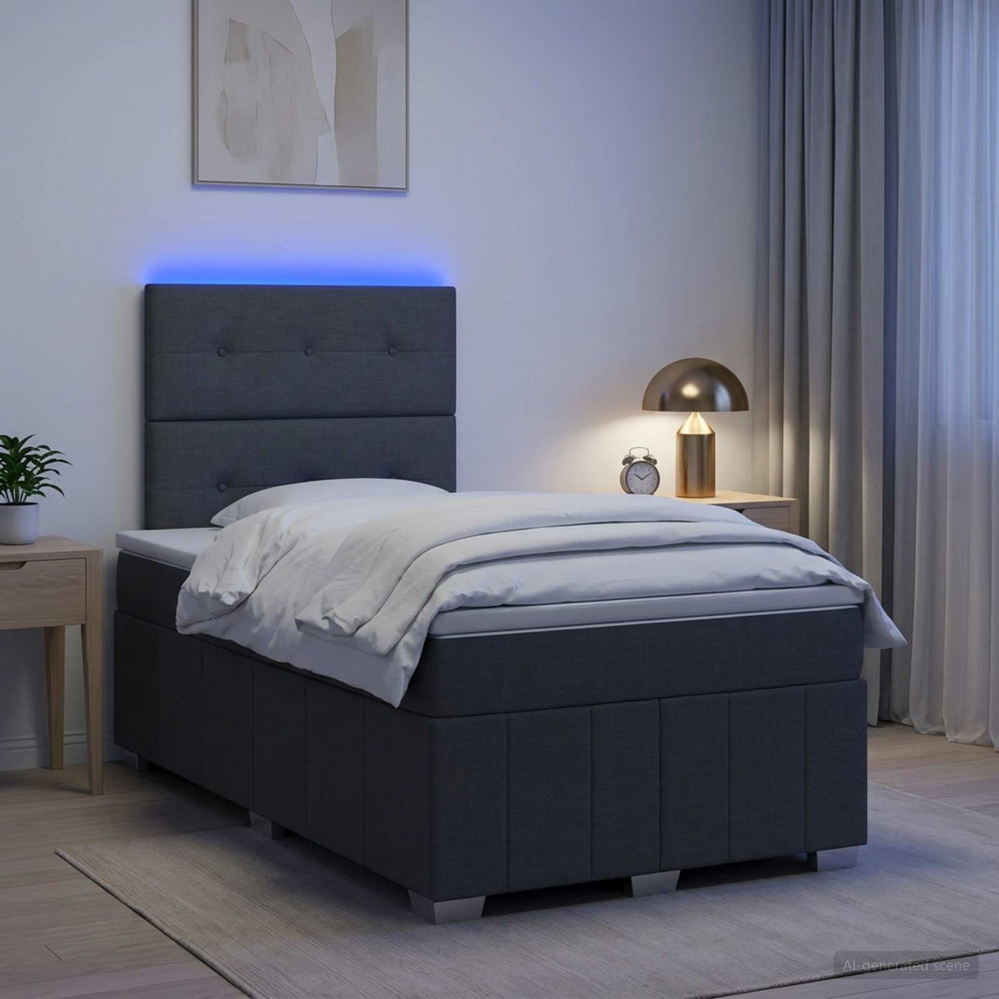 vidaXL Κρεβάτι με κουτί ελατηρίου LED και στρώμα Σκούρο Γκρι Ύφασμα