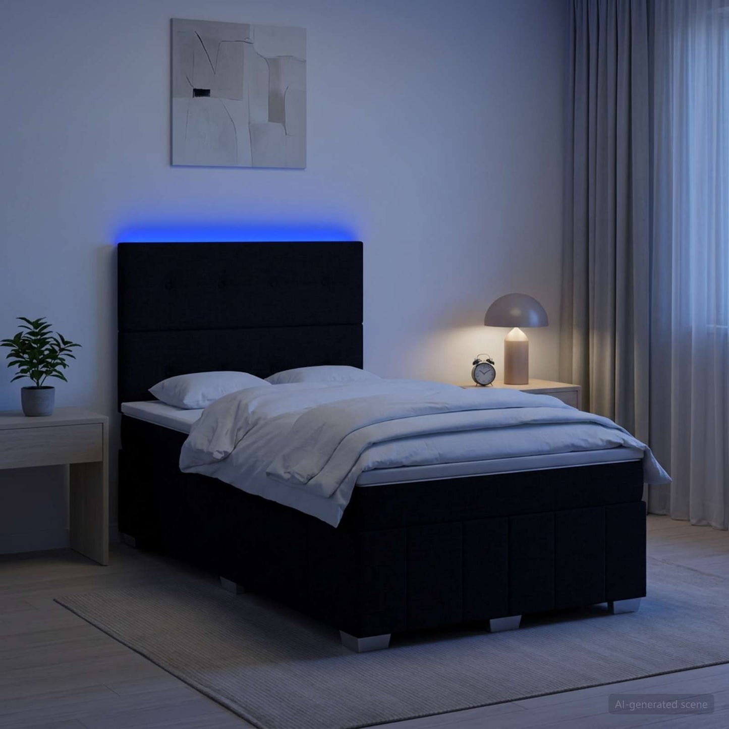 vidaXL Κρεβάτι με κουτί ελατηρίου LED και στρώμα Μαύρο 120 x 190 cm