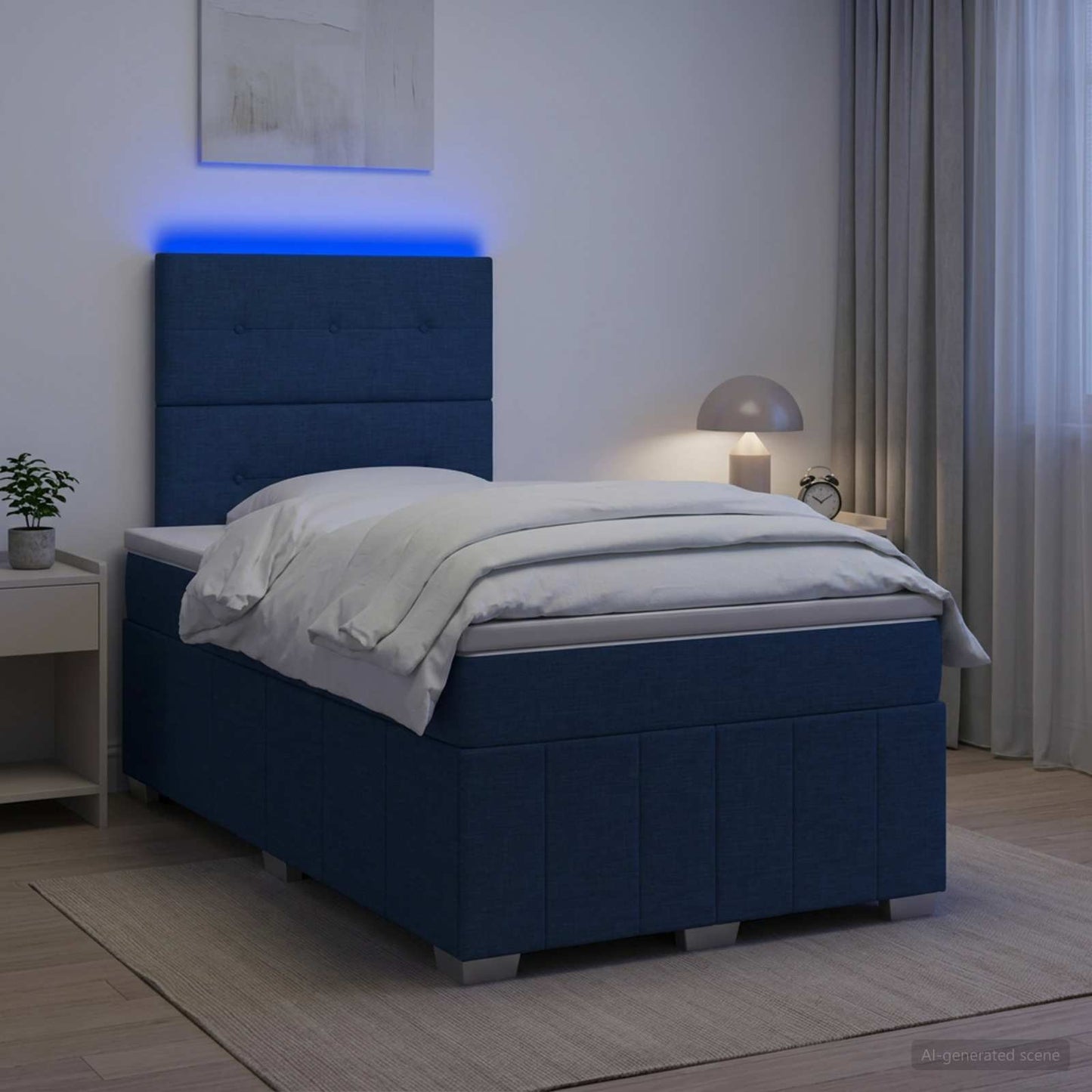 vidaXL Κρεβάτι με κουτί ελατηρίου LED και στρώμα Μπλε 120 x 200 cm