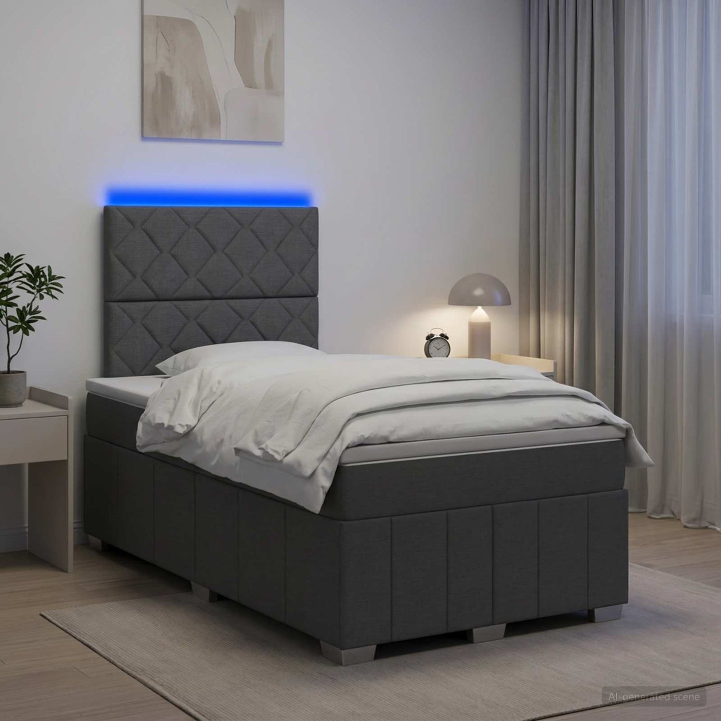 vidaXL Κρεβάτι με κουτί ελατηρίου LED και στρώμα Σκούρο Γκρι Ύφασμα