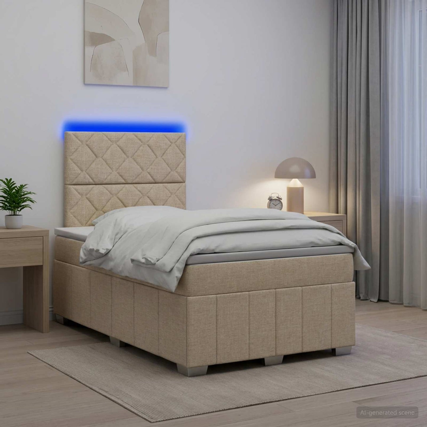 vidaXL Κρεβάτι με κουτί ελατηρίου LED και στρώμα Κρεμ 120 x 190 cm