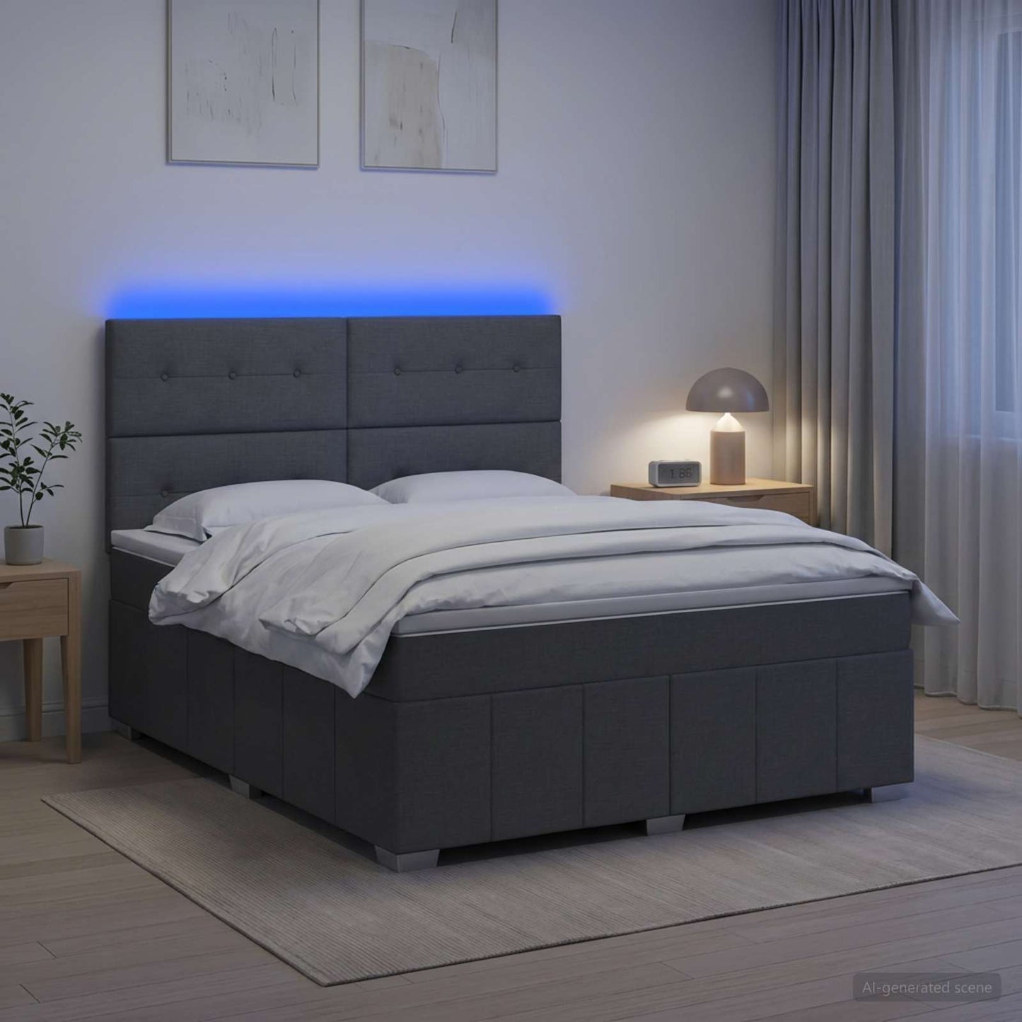 vidaXL Κρεβάτι με κουτί ελατηρίου LED και στρώμα Σκούρο Γκρι Ύφασμα