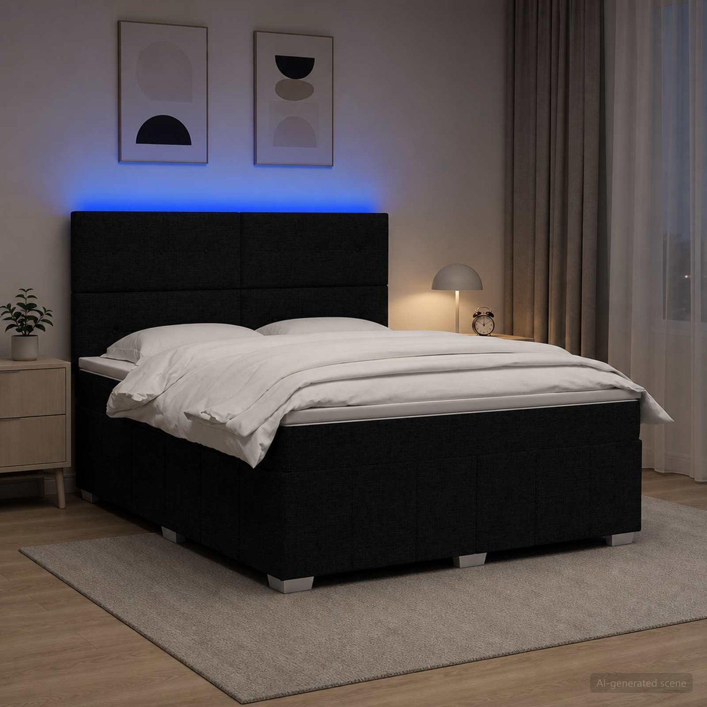 vidaXL Κρεβάτι με κουτί ελατηρίου LED και στρώμα Μαύρο 140 x 200 cm
