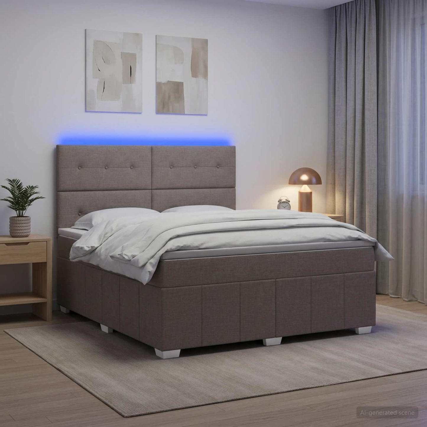 vidaXL Κρεβάτι με κουτί ελατηρίου LED και στρώμα Taupe 160 x 200 cm