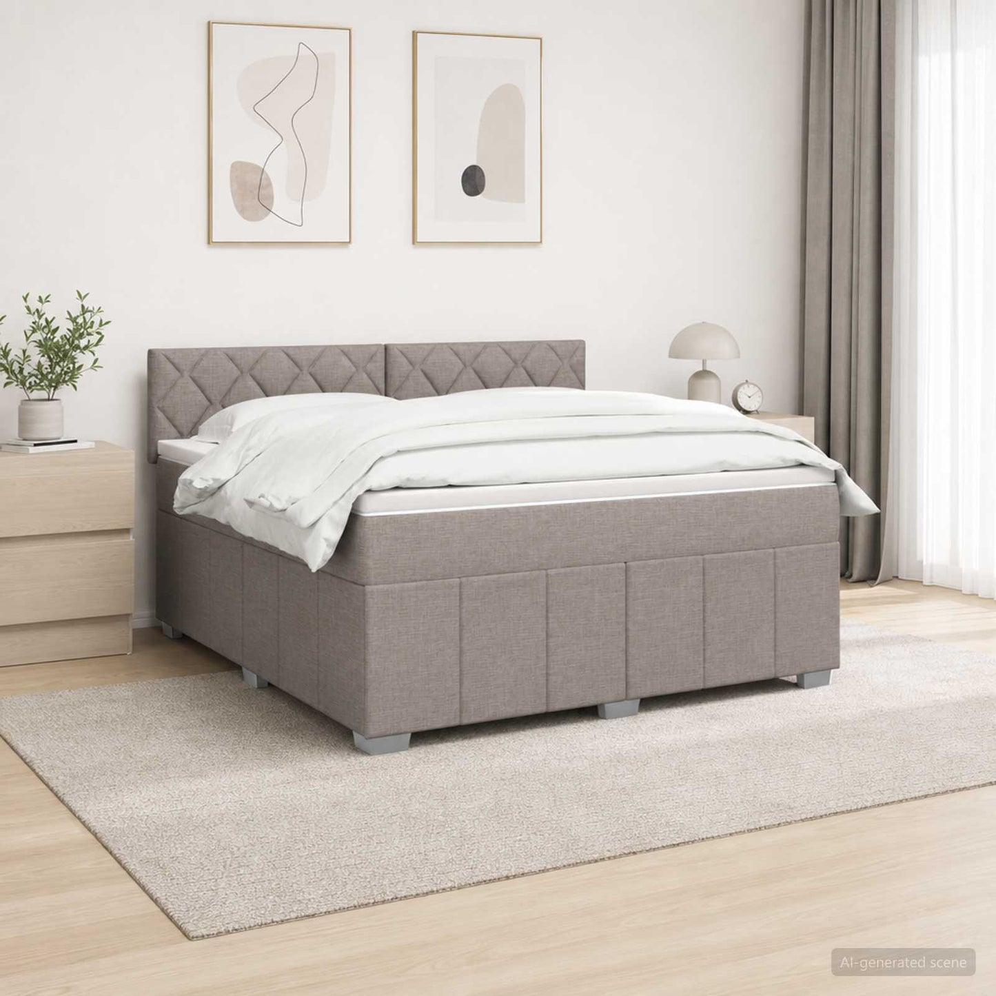 vidaXL Κρεβάτι με κουτί ελατηρίου LED και στρώμα Taupe 180 x 200 cm