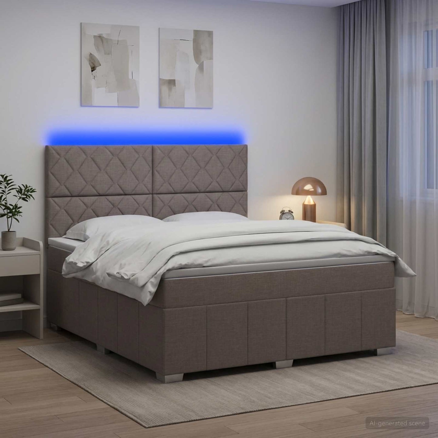 vidaXL Κρεβάτι με κουτί ελατηρίου LED και στρώμα Taupe 140 x 200 cm