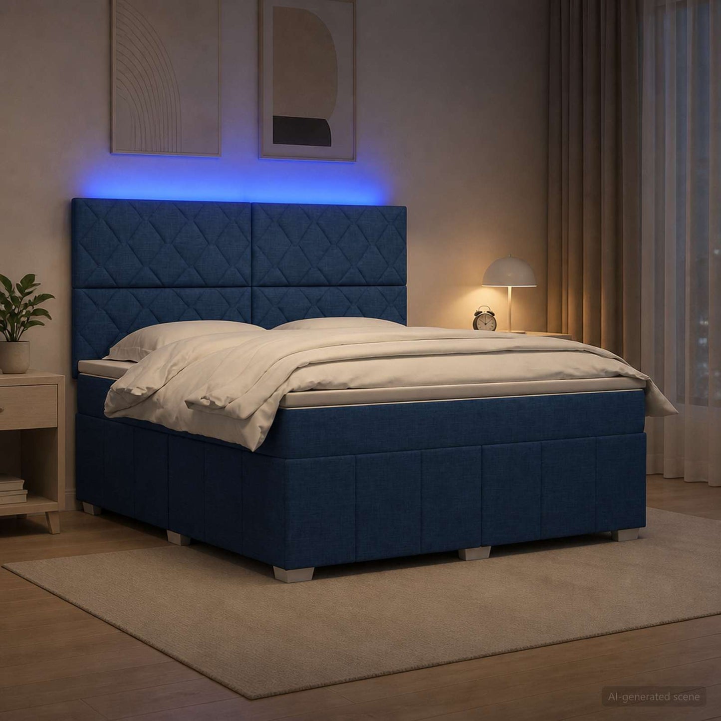 vidaXL Κρεβάτι με κουτί ελατηρίου LED και στρώμα Μπλε 140 x 200 cm
