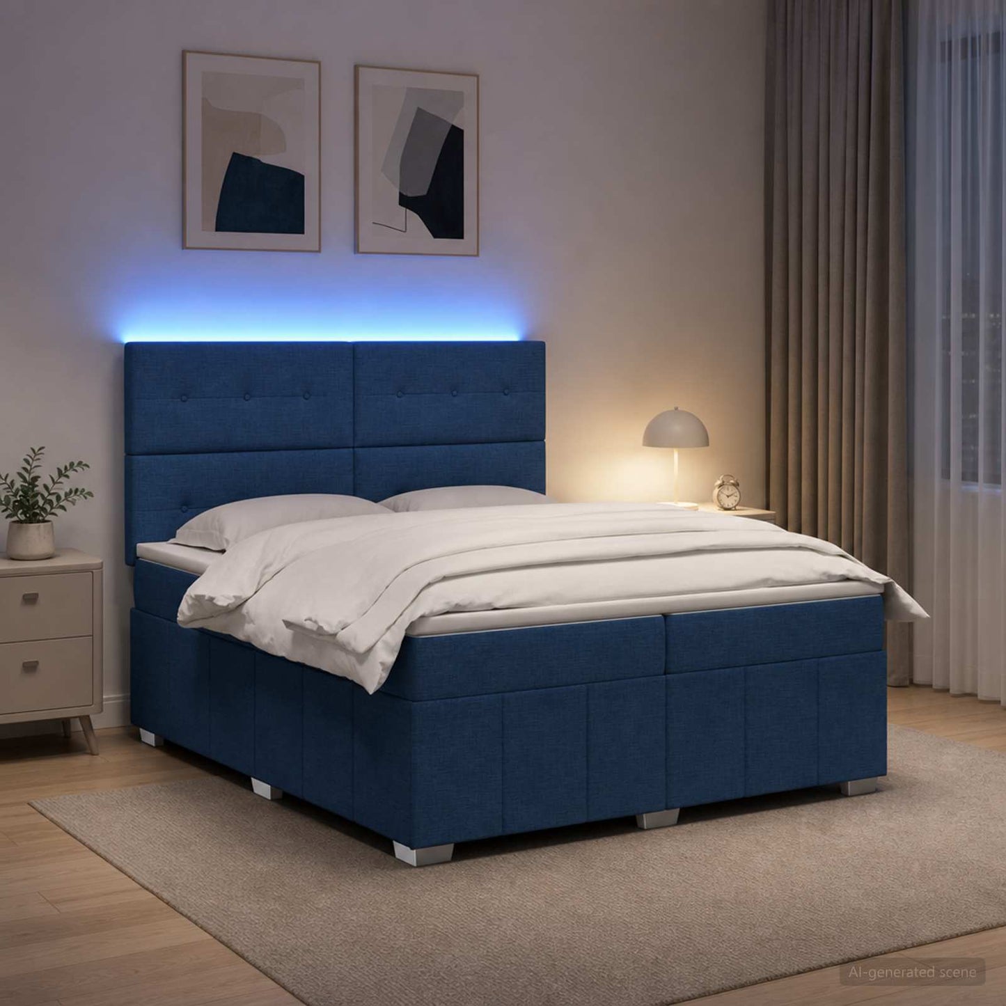 vidaXL Κρεβάτι με κουτί ελατηρίου LED και στρώμα Μπλε 200 x 200 cm