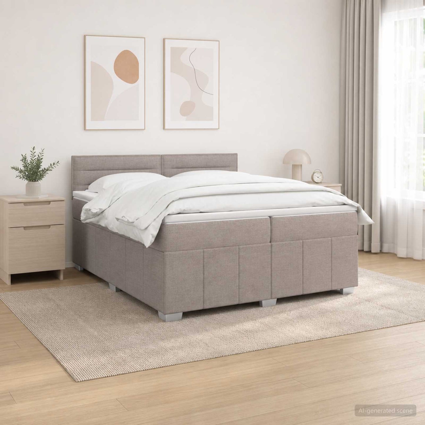 vidaXL Κρεβάτι με κουτί ελατηρίου LED και στρώμα Taupe 200 x 200 cm