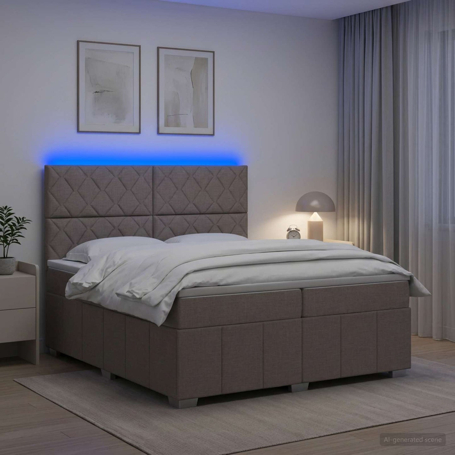 vidaXL Κρεβάτι με κουτί ελατηρίου LED και στρώμα Taupe 200 x 200 cm