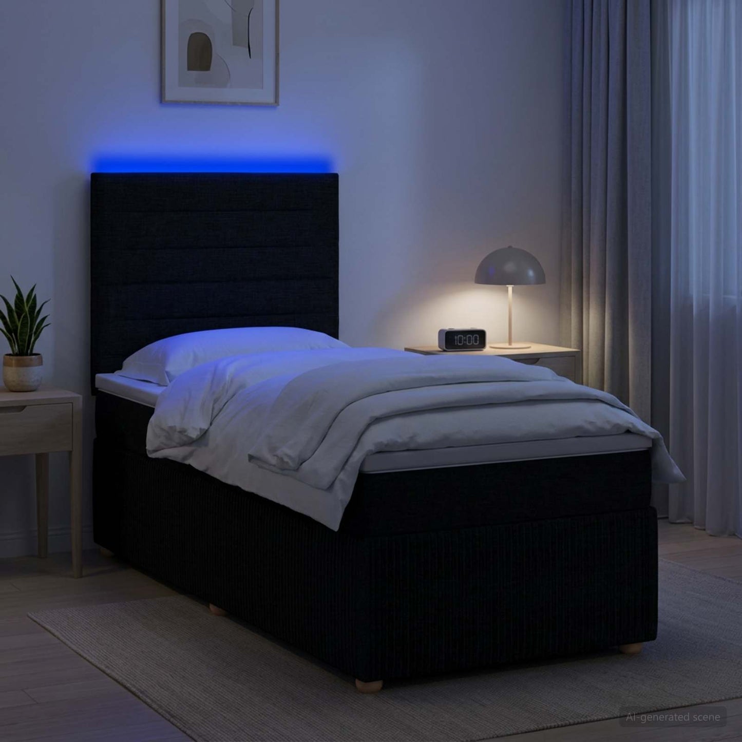 vidaXL Κρεβάτι με κουτί ελατηρίου LED και στρώμα Μαύρο 90 x 200 cm