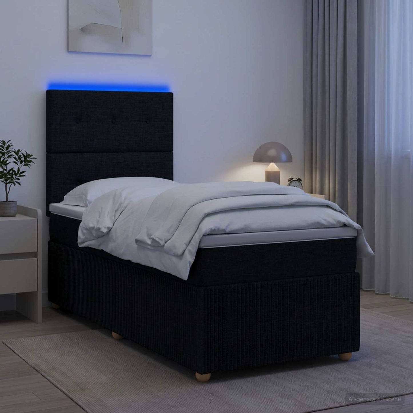 vidaXL Κρεβάτι με κουτί ελατηρίου LED και στρώμα Μαύρο 80 x 200 cm