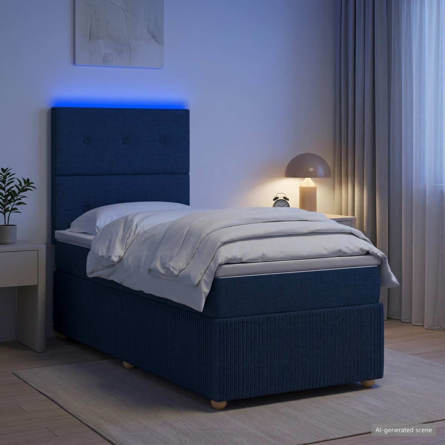 vidaXL Κρεβάτι με κουτί ελατηρίου LED και στρώμα Μπλε 90 x 190 cm